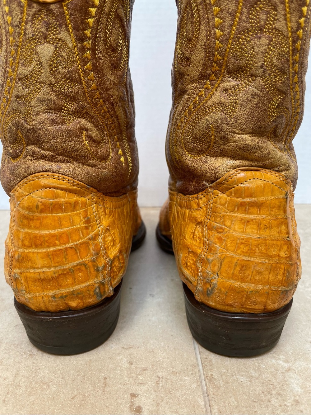 VTG Cuadra Caiman Leather Western Cowboy Boots Honey Hornback J Snip Toe Mens 9 - Picture 5 of 16